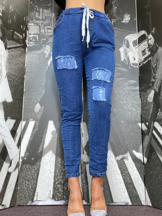 DENIM RIPPED SPARKLE DETAIL MAGICS- DENIM BLUE