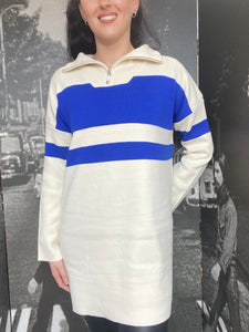 Lucie Quarter Zip jumper Dress- Royal/Cream - BANKHOLIDAY PAYDAY SALE🛍
