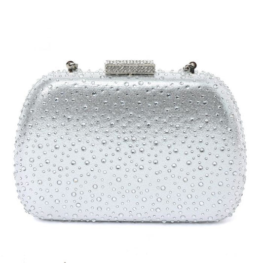 Sparkle Gemstone Clutch/Chain Bag-Silver