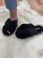 Load image into Gallery viewer, Slipper Faux Fur XOver Slider - BLACK NADINE -SALE now
