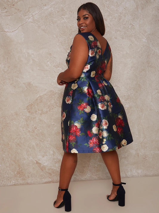 CURVY C V-neck floral print navy dress - PARTY SALE now