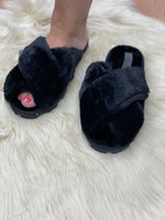 Load image into Gallery viewer, Slipper Faux Fur XOver Slider - BLACK NADINE -SALE now
